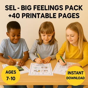 Feelings Workbook for Kids – Big Emotions Printable PDF (40+ Pages), Emotional Regulation Activities, SEL Coping Skills Ages 7–10
