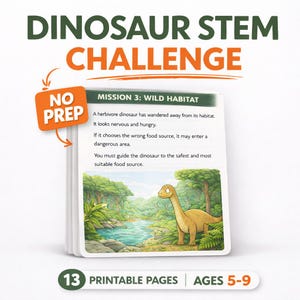 Dinosaur STEM Activity Kit - 5-Minute No-Prep Educational Missions for Kids Ages 6-9