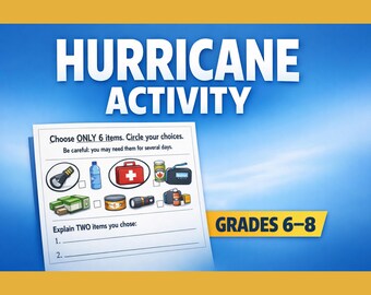 Hurricane Activity Middle School, Weather Worksheet, Emergency Preparedness Lesson, 6th 7th Grade Science Printable