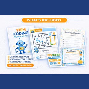 Coding Maze Worksheet for Kids | Unplugged Coding Activity | STEM Printable PDF | Robot Logic Puzzle Ages 6-12