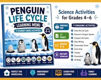 Penguin Life Cycle Homeschool Activities | Printable Science Unit | Arctic Animal Study PDF