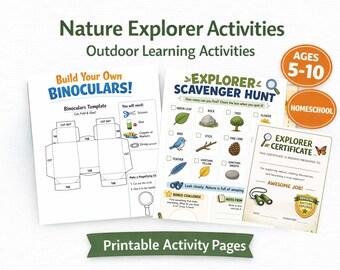 Nature Explorer Printable Activities Bundle, Outdoor Scavenger Hunt Games for Kids, Homeschool Learning Worksheets Digital Download