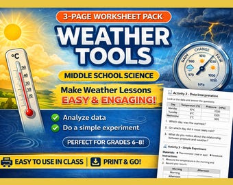 Weather Tools Worksheet Middle School | Thermometer Barometer Activity | Science Worksheets Grades 6-8 | No Prep STEM Printable