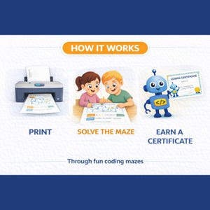 Coding Maze Worksheet for Kids | Unplugged Coding Activity | STEM Printable PDF | Robot Logic Puzzle Ages 6-12
