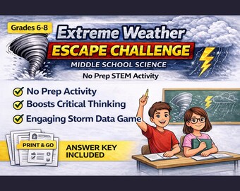 Middle School Science Escape Room | No Prep Weather Activity | Storm Data Analysis Game | Grades 6-8 STEM Lesson | Sub Plans