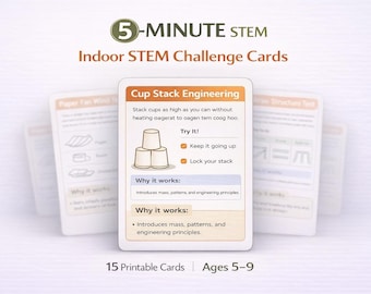 Boredom Buster STEM for Kids Ages 5–9 – 5 Minute Indoor Science Challenges, No Prep Homeschool Printable Activity Pack