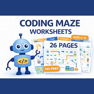 Folha de Atividades de Labirinto de Programação para Crianças | Atividade de Programação sem Computador | Material STEM para Imprimir | Idades de 6 a 12 anos