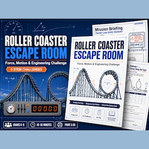 Roller Coaster STEM Escape Room Printable, Force and Motion Activity, Middle School Grades 6–8