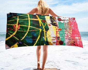 抽象アートタオル、青い抽象タオル、バスタオル、ビーチタオル