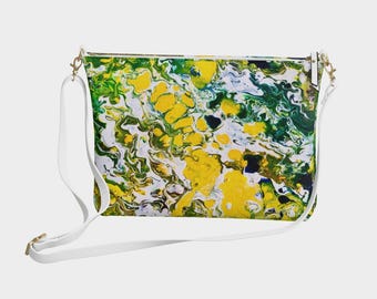 Yellow Green Vegan Leather Crossbody Purse