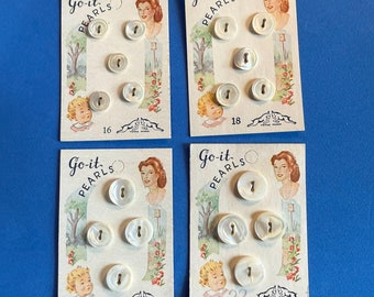 Vintage Mother of Pearl Buttons Go-It Pearl Buttons 2-Hole Round on Cards - 16mm, 18mm, 20mm, 22mm, YOU CHOOSE
