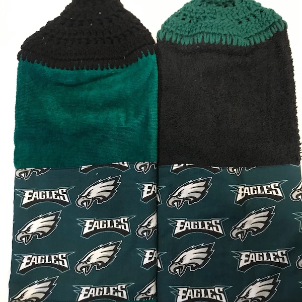 Philadelphia Eagles NFL Football Crochet Top Towel with Football Button- You Choose Color of Towel