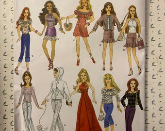 Simplicity Sew Pattern 4702 11-1/2" Fashion Doll Clothes Patterns for Barbie Gown Pants Jacket Capri Skirt Dress Toips Pants
