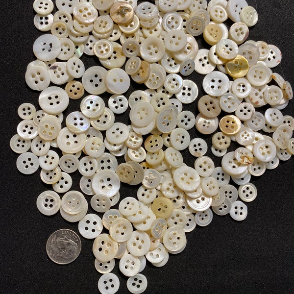 Antique/Vintage Mother of Pearl MOP Round 4-Hole Buttons Sizes 3/8", 7/16" and 1/2" -For Crafts, Dollmaking, Quilting & more