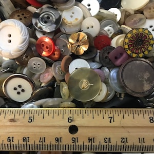 Mixed Lot of 100 Buttons New, Used and Vintage, Various Sizes & Types for Sewing Crafts Hobby Dolls