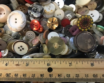 Mixed Lot of 100 Buttons New, Used and Vintage, Various Sizes & Types for Sewing Crafts Hobby Dolls