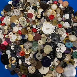 1 lb. Lot Buttons New, Used and Vintage, Plastic, Metal, Wood, Resin, Etc., Shank, 2-hole and 4-Hole for Crafts Sewing Scrapbooking Dolls