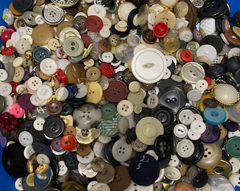 1 lb. Lot Buttons New, Used and Vintage, Plastic, Metal, Wood, Resin, Etc., Shank, 2-hole and 4-Hole for Crafts Sewing Scrapbooking Dolls