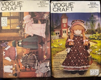 Vogue Crafts Sewing Patterns 8336/8337 Early American Doll & Doll Clothes UNCUT FACTORY FOLDED