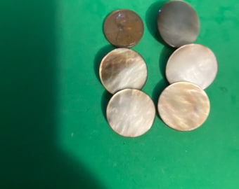 Lot of 5 Vintage  Mother of Pearl round Smoky Silver Black shank buttons 7/8"  22mm  for sewing and crafts