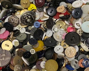 Lot of 250 Buttons New, Used and Vintage, Metal Glass Wood Resin Plastic All Shapes & Sizes Sewing Crafts Hobby Dolls