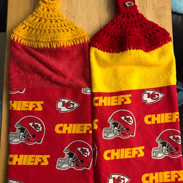 Kansas City Chiefs NFL Football Crochet Top Towel with Football Button- You Choose Color of Towel
