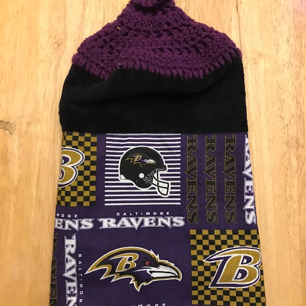 BALTIMORE TAVENS NFL Football Man Cave Gift for Men ~~ Hand Crochet Top Hanging Kitchen Cotton Dish Towel Hand Towel for Men