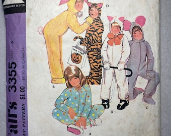 VINTAGE Simplicity Sewing Pattern 3355 EASY Kids Animal Costumes Size 6 Bunny Cat Mouse  1970’s