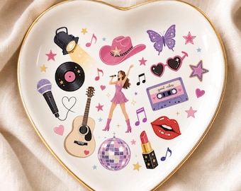 Pop Singer Jewelry Dish, Music Lover Trinket Tray, Heart Ceramic Ring Dish, Concert Gift for Her, Pink Pop Star Decor