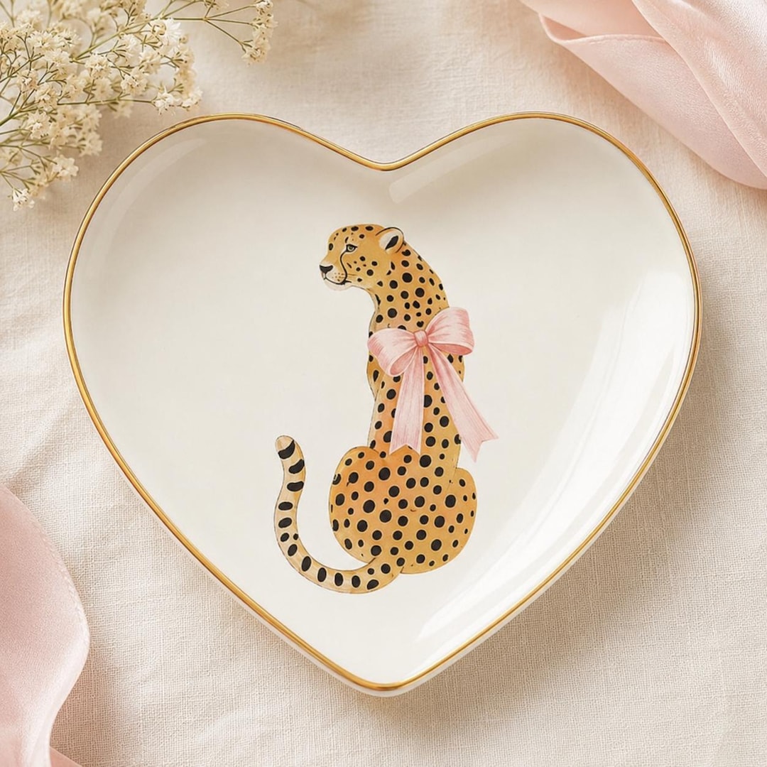 Pink Bow Leopard Trinket Dish