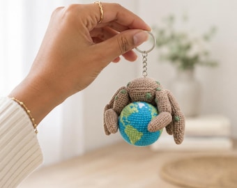Rocky Crochet Keychain Holding Earth, Project Hail Mary Rocky Amigurumi, Alien Plush
