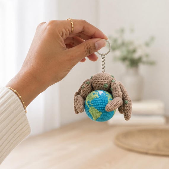 Crochet Rocky Holding Earth Keychain, Project Hail Mary Rocky Amigurumi, Alien Plush