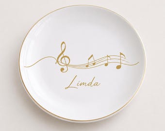 Personalized Musician Ring Dish, Musical Note Line Art Plate, Teacher Appreciate Gift