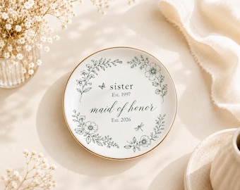 Personalized Maid of Honor Jewelry Dish, Sister Trinket Ring Tray, Matron of Honor Gifts, Bridesmaid Gift