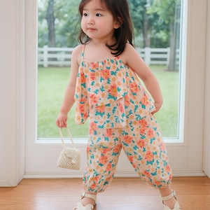 Toddler Boho Style Two Piece Set, Floral Ruffle Kids Summer Outfit, Fashion Kids Outfit, Casual Breathable Dress, Comfy Everyday Wear