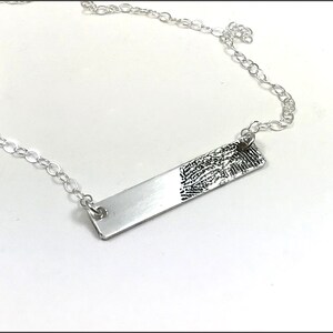 Fingerprint Bar Necklace | Horizontal Bar, Sterling Silver Necklace, Remembrance Necklace
