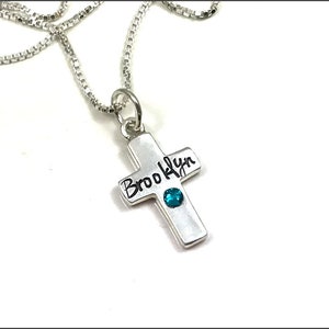 Cross Birthstone Necklace with Personalized Name
