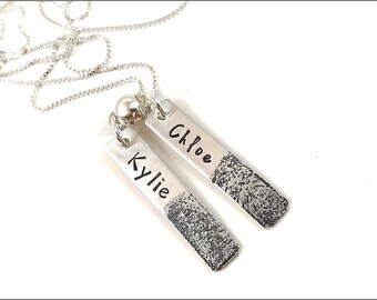 Two Fingerprint Bar Necklace | Sterling Silver Fingerprint Necklace, Thumb Print Necklace, Remembrance Necklace