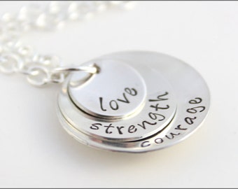 Love Strength & Courage Stacked Sterling Silver Necklace | Inspiration Jewelry for Friend