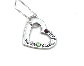 Open Heart Name & Birthstone Necklace