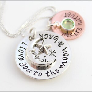Love You to the Moon & Back Necklace in Sterling Silver and Copper | Personalized Mommy Necklace