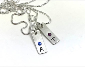 Initial Tag Necklace with Birthstones