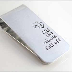 Personalized Aluminum Money Clip | Couple&#39;s Initials, Till the Wheels Fall Off, Anniversary Gift