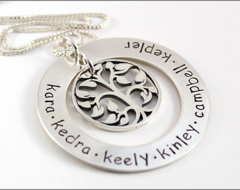 Personalized Family Tree Name Necklace | Sterling Silver Tree of Life Jewelry, Custom Silver Name Necklace, Personalized Grandma Necklace