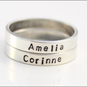 Personalized Stacked Skinny Ring | Hand Stamped Ring, Sterling Silver Ring, Custom Name Ring, Custom Date Ring
