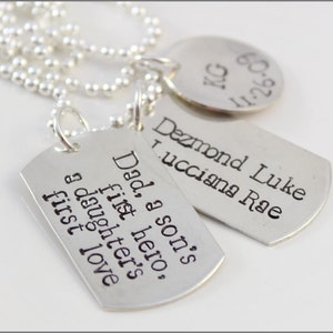 Gepersonaliseerde Sterling zilveren papa ketting | De eerste held van een zoon, de eerste liefde van een dochter, dog tag ketting, aangepaste ketting voor mannen