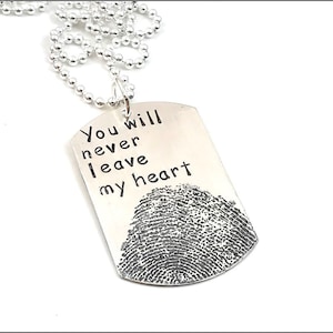 Fingerprint Dog Tag Necklace | Sterling Silver Fingerprint Necklace, Thumb Print Necklace, Remembrance Necklace, Men's Dog Tag Necklace