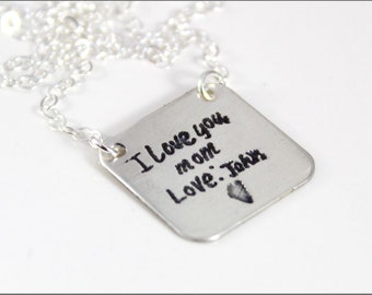 Custom Children's Handwriting Necklace | Actual Kid's Handwriting, Sterling Silver Etched Jewelry, Personalize This Necklace