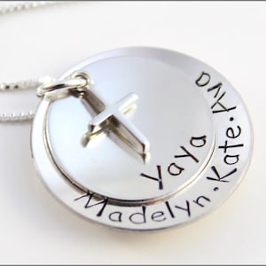 YaYa or Grandma Sterling Silver Stacked Necklace with Cross Charm | Yaya Necklace, Grandma Necklace, Personalized Necklace