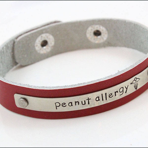 Custom Medical Alert Bracelet | Leather Medical Alert Bracelet, Custom Allergy Bracelet, Peanut Allergy Bracelet